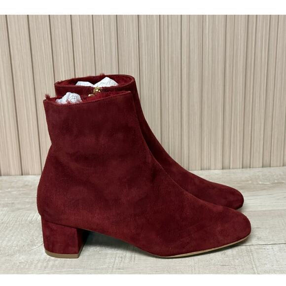 Mansur Gavriel Red Suede Heeled Ankle Boots Size 5 Women's Shoes